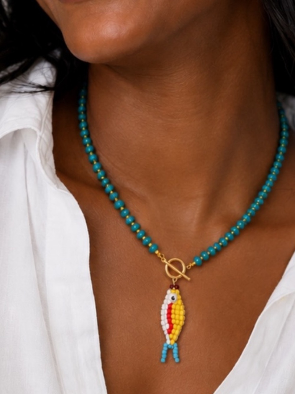 New! Coastal Preppy Beaded Fish Dopamine Necklace NWOT 2012